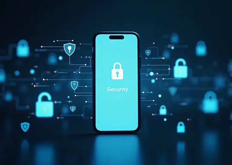 Настройки безопасности iPhone с иконками замков и щитов вокруг